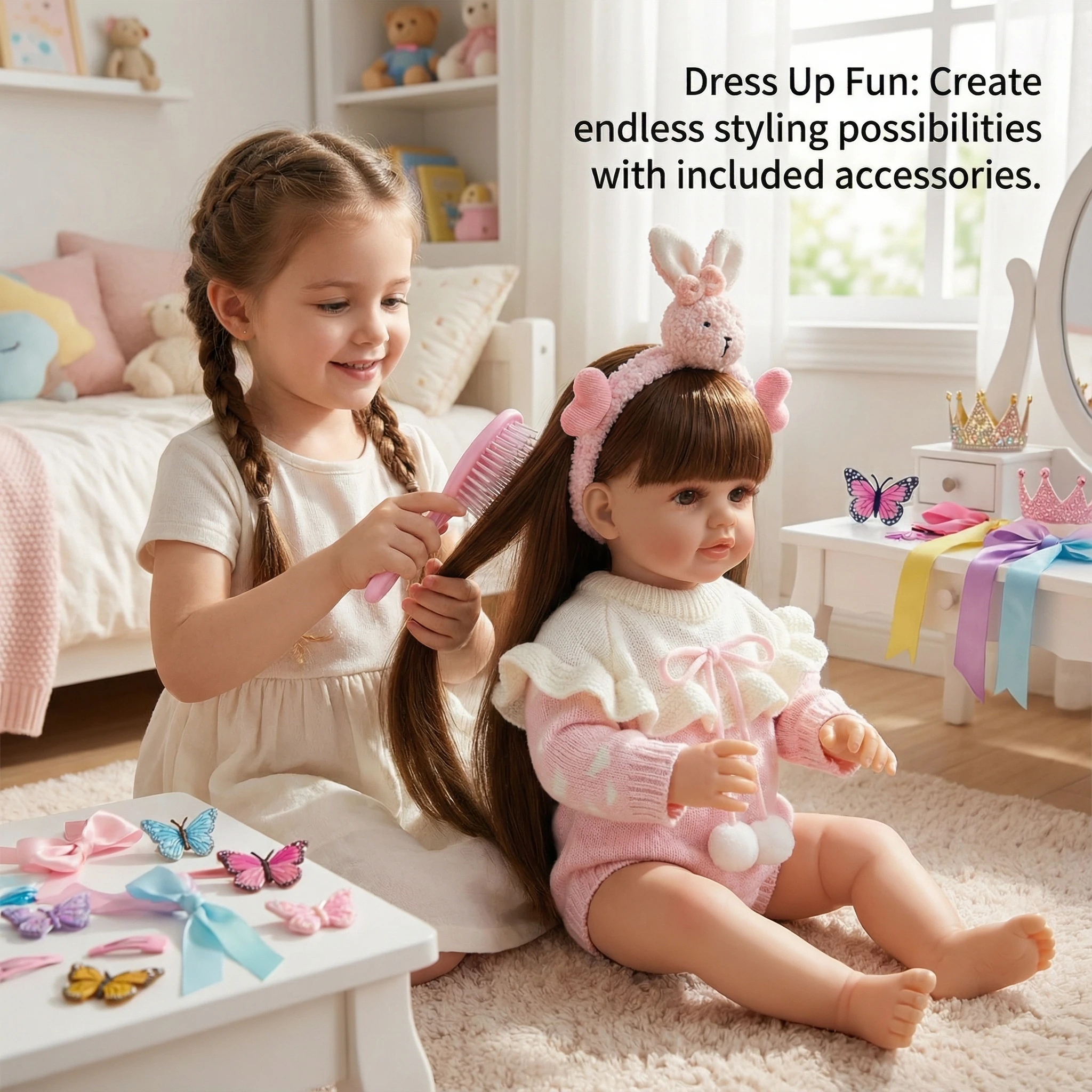 

NPK 22inch Lifelike Reborn Toddler Princess Betty Doll Full Vinyl Body Soft Touch with Long Hair for Collectors