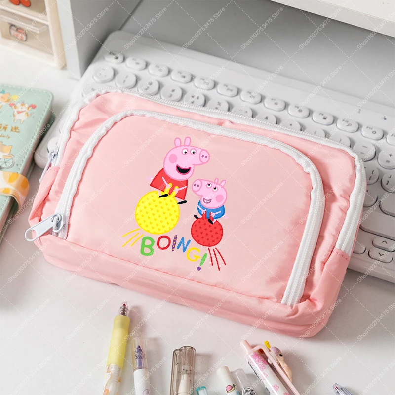 Estojo de Lápis com Zíper para Estudantes, Material Escolar, Desenho Animado Peppa Pig, Bolsa de Lápis Fofa para Meninas, Estojo de Armazenamento Kawaii, Presente de Aniversário