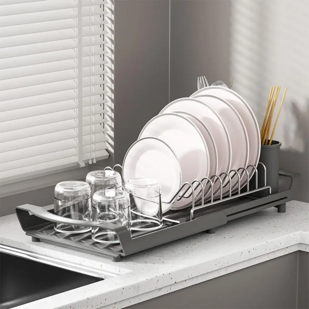 

Extendable Dish Drying Rack Large Capacity Space Saving Draining Tray Dinnerware Organizer Hollow Design Dish Drainer Cooking