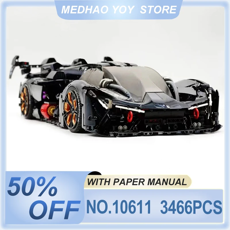 GULY 10611 Plating Black High-Tech Sports Racing Car Model Building Blocks 1:8 Hypercar Bricks Puzzle Toy Birthday Gifts For Kid