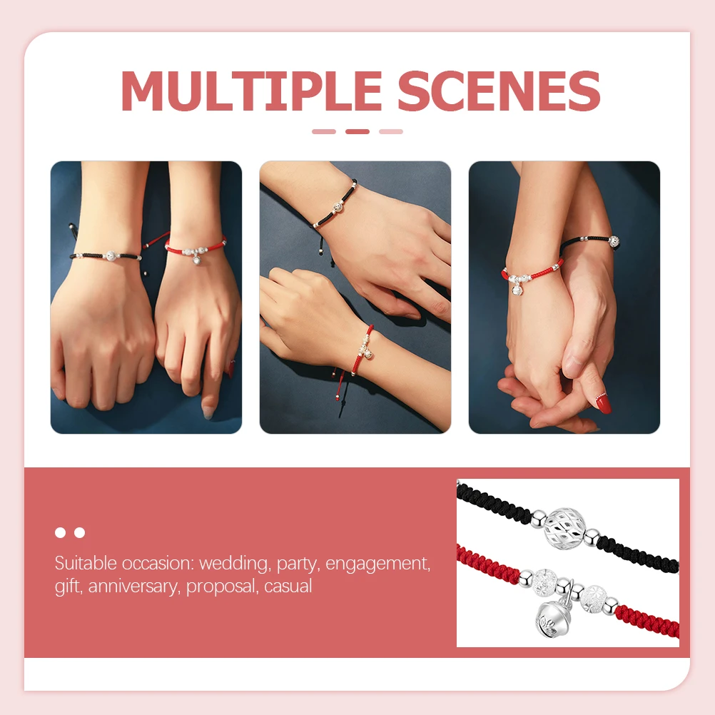 

2pcs Woven Bracelet Bell Charm Couples Braided Wrist Rope Adjustable Friendship Jewelry Teen Girls Gift String Rope Cords For