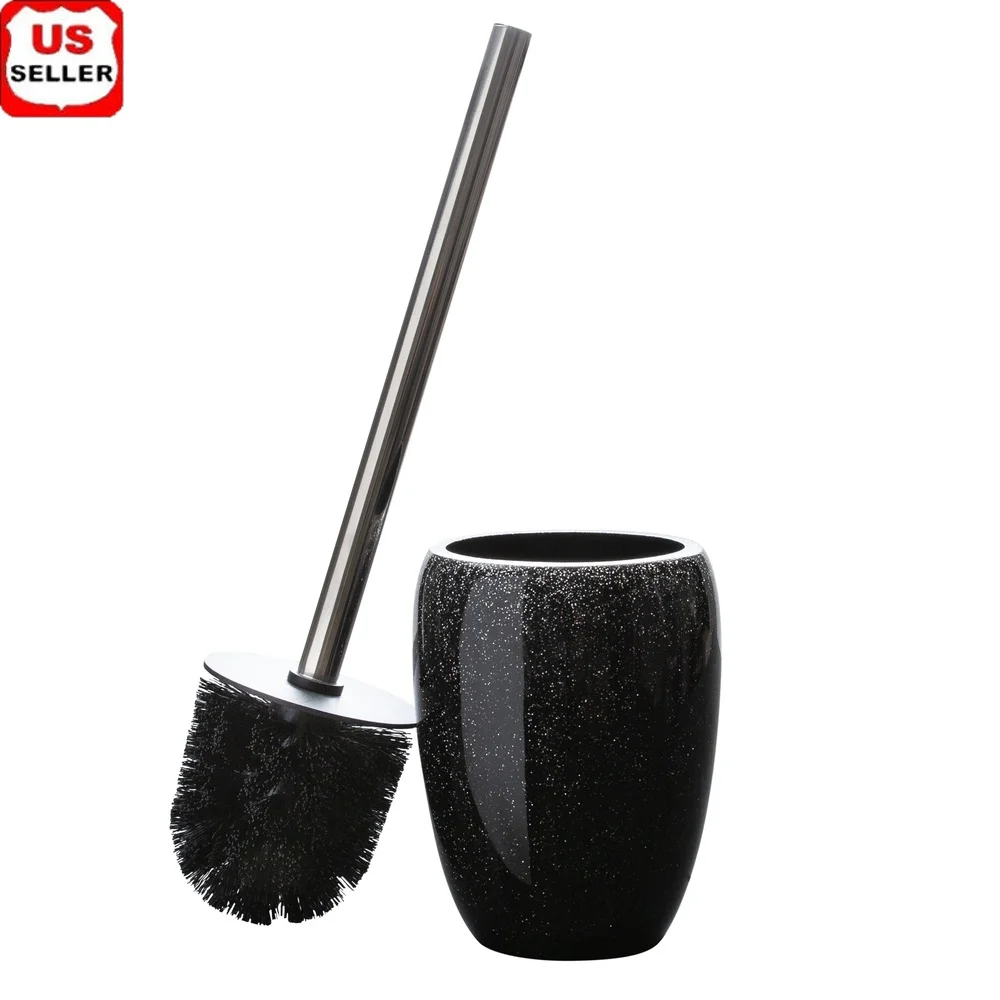 

Блестящий набор держателей для щеток для унитаза, прочный пластик с вентиляцией для хранения, сверхмощная щетина, сдержанный аксессуар для ванной комнаты, черный