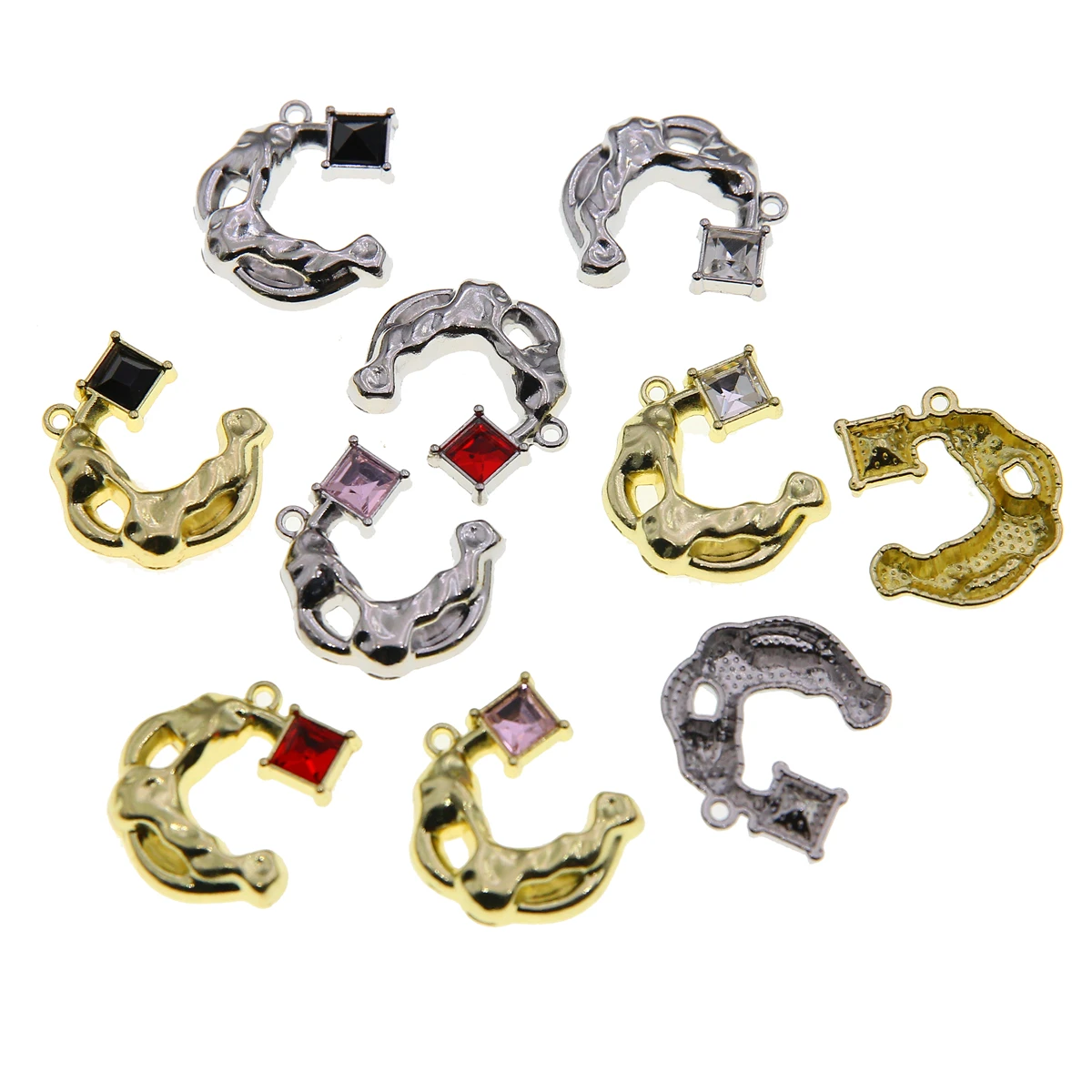 50pcs 22*20*5 Creative Personality Lava grain micro square diamond Moon Alloy accessories Trend fashion mobile phone chain Key c