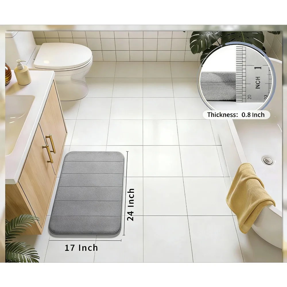 Memory Foam Bath Mat Super Soft Absorbent Non Slip Bathroom Rug Quick Dry Machine Washable Shower Floor Carpet 24x17 Inches