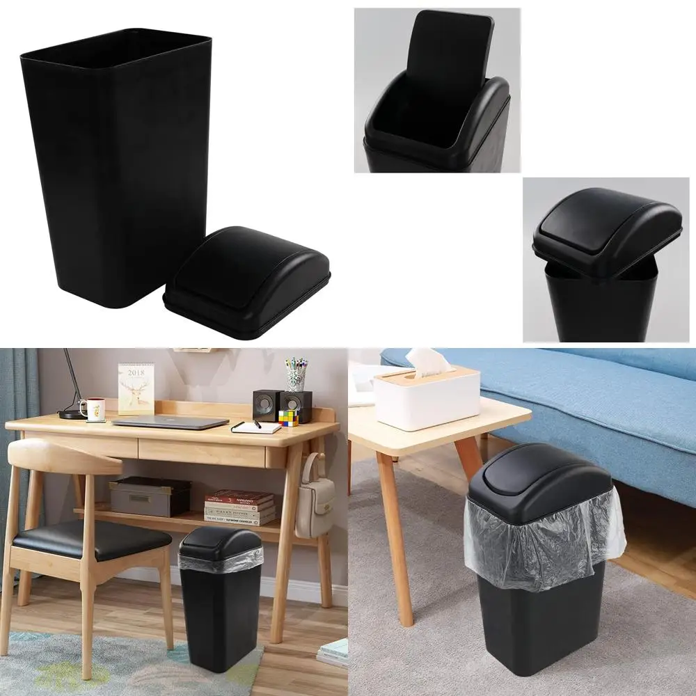 

14 Liter Black Swing-Top Trash Bin, Slim Design for Easy Storage
