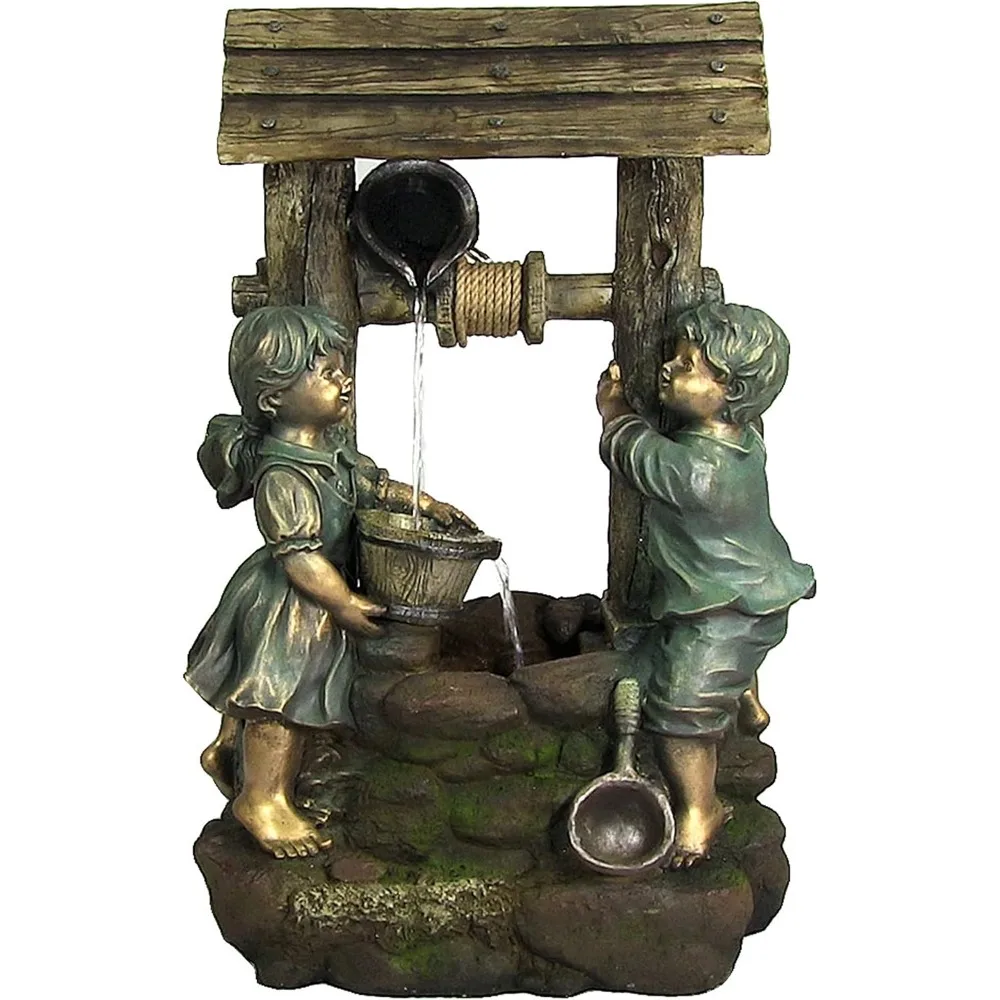 Children at The Well 39-Inch Outdoor Water Fountain - LED Lights - Electric Submersible Pump - Polyresin/Fiberglass