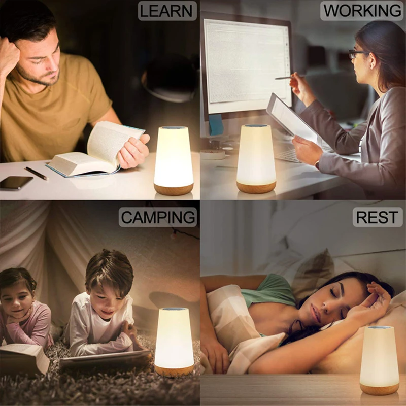 Table Lamp Bedside Lamp For Bedroom 13 Color Changing Touch Night Light RGB Remote Dimmable USB Rechargeable Portable Room Light