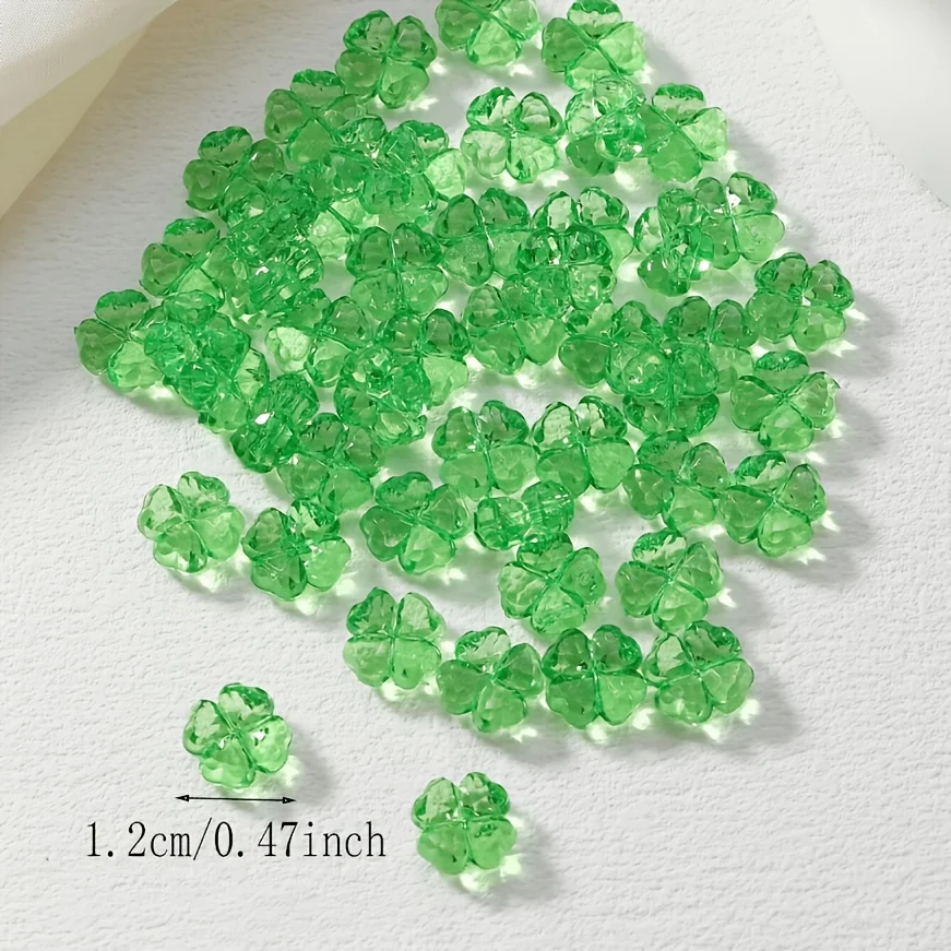 20Pcs3D AcrylicGreenClover Beads Lucky Four-leaf Clover Beads DIYJewelry Making Accessories for NecklaceEarrings & Flower Crafts