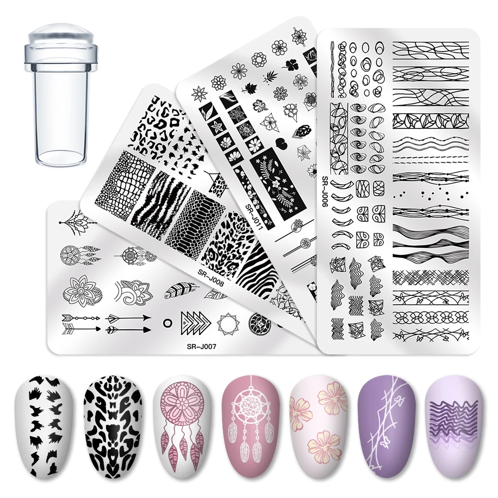 

1 Set Nail Stamping Plates Geometry Lace Flower Dream Catcher with Jelly Stamper Scrapper Sponge Manicure Image Plate Tool