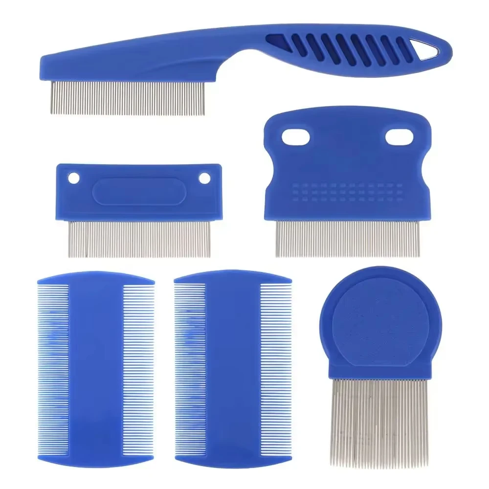 6 unids/set cabeza de acero inoxidable peine para piojos dientes finos perros gatos peines de aseo herramienta de desmatting mancha de desgarro de mascotas eliminar peine para pulgas de mascotas