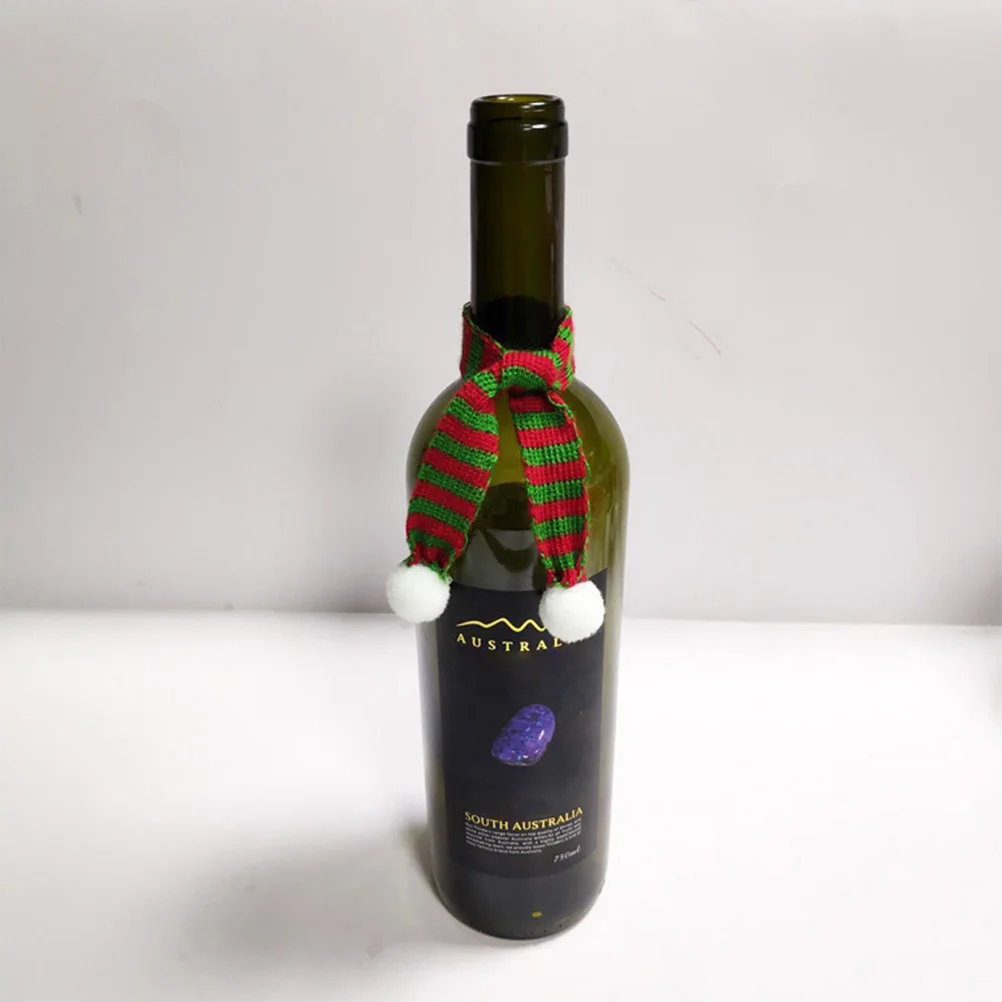 

5Pcs Knitted Scarf 2x50cm Winter Festival Mini Cover for Bottle Decoration Christmas Themed Home Party Photo Shoot Prop