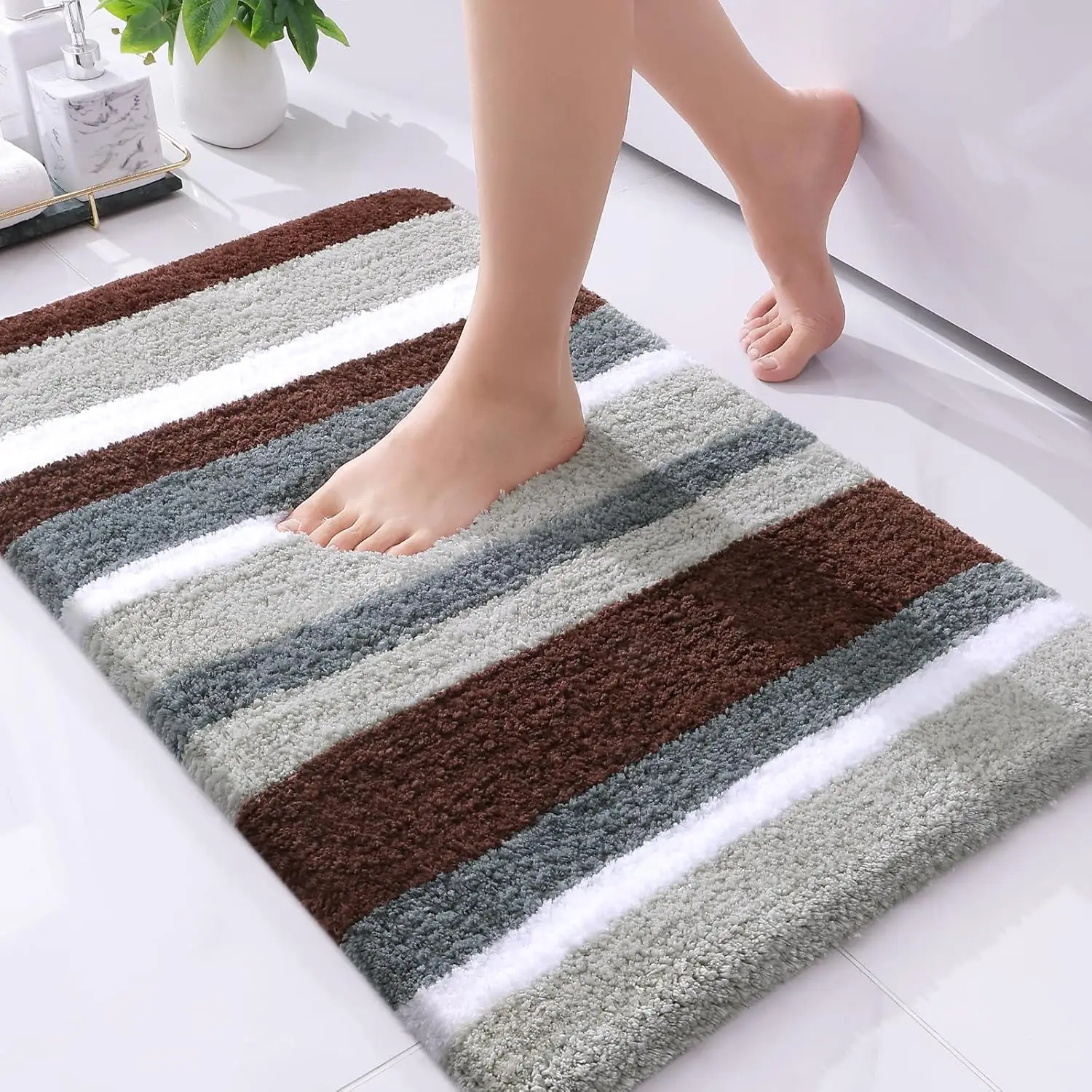 

Microfiber Striped Bathroom Rugs Bath Mat, Extra Thick, Soft and Shaggy, Absorbent, Machine Washable, Bath Rugs for Bath