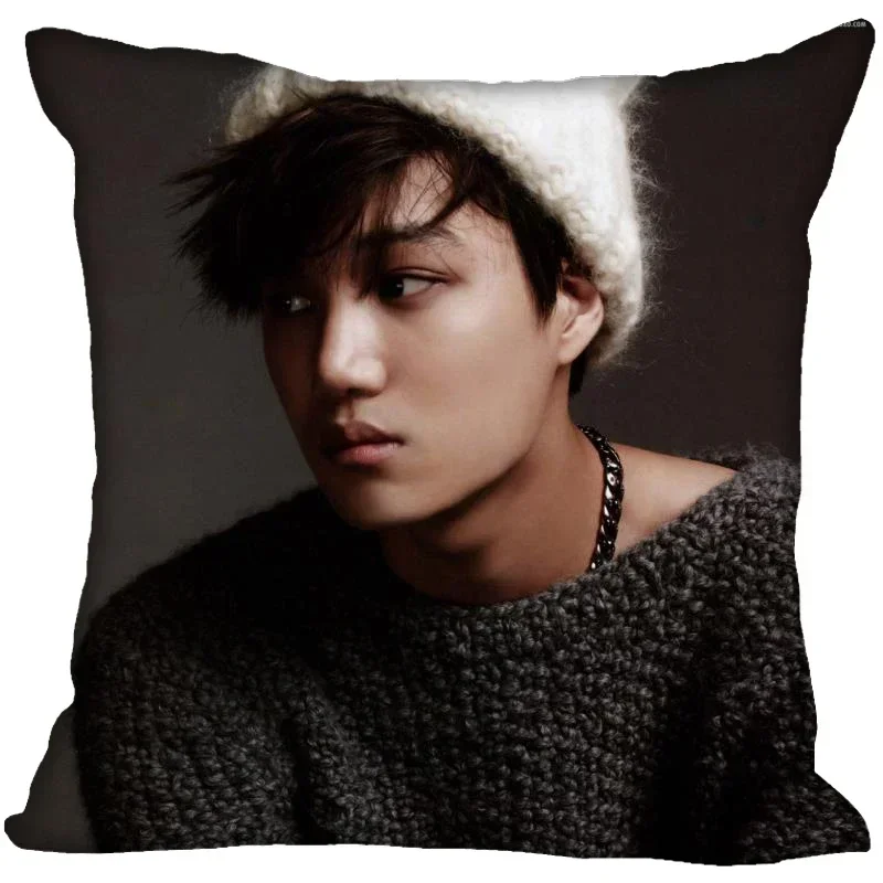 New Arrival EXO KAI Kpop Pillowcase Bedroom Home Decorative Gift Pillow Cover Square Zipper Pillow Cases Satin Fabric Soft