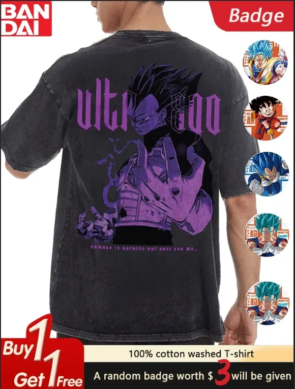 

Dragon Ball Y2K Pure Cotton Washed Men's Extra Large Short Sleeves, Free Dragon Ball Badge