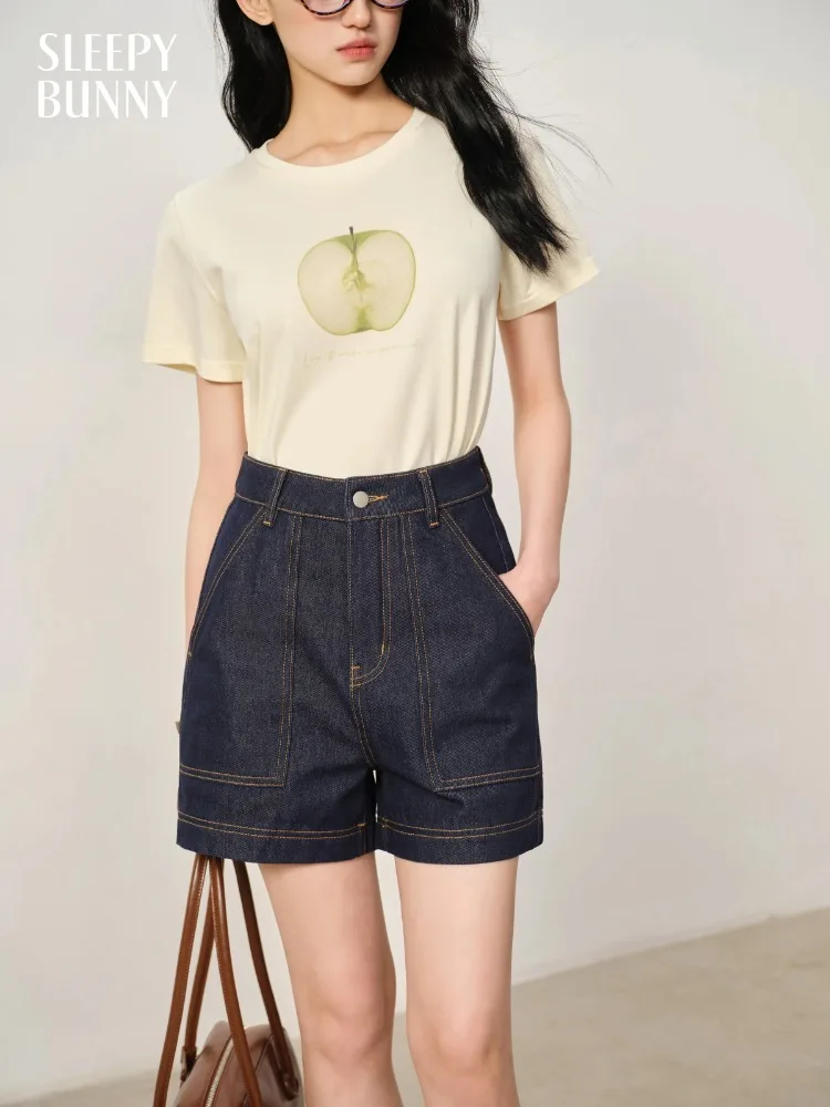 

High Waist Denim Shorts Women Contrast Stitching Vintage Jean Shorts Summer Loose Fit Casual Wide Leg Hot Pants Daily Outfits