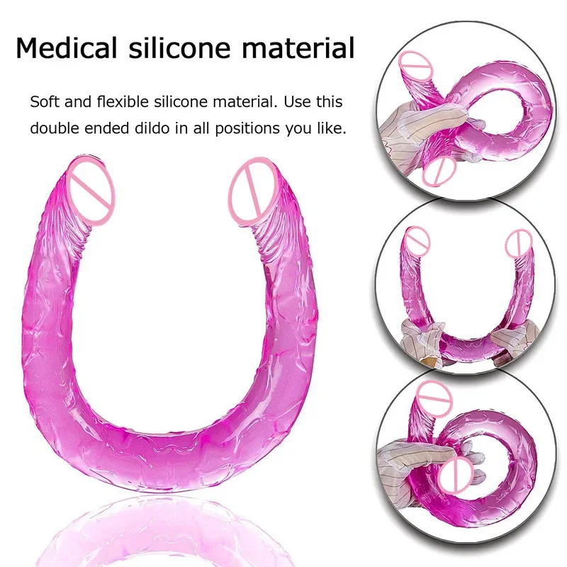 Consolador de doble cabeza para mujer, Juguetes sexuales de masaje Vaginal, tapón Anal, pene falso, consolador realista, gelatina suave y súper larga