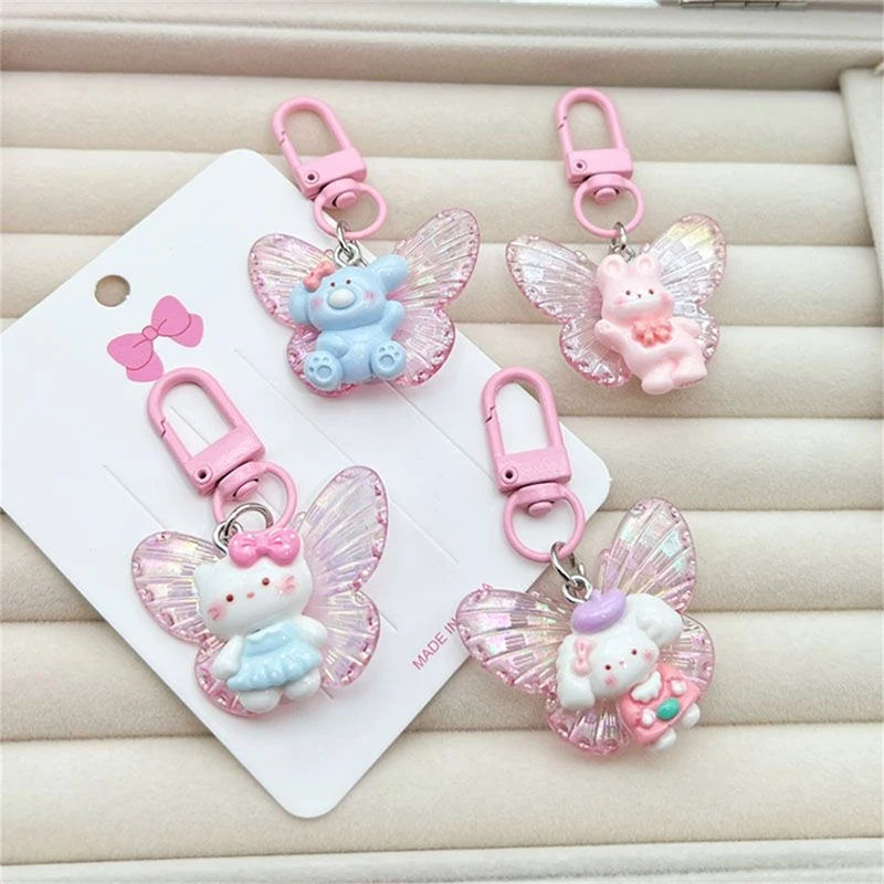 1PC Sanrio Cartoon Butterfly Kt Cat Animal Keychain Pendant For Women Girls Cute Keyring Backpack Decoration Accessories