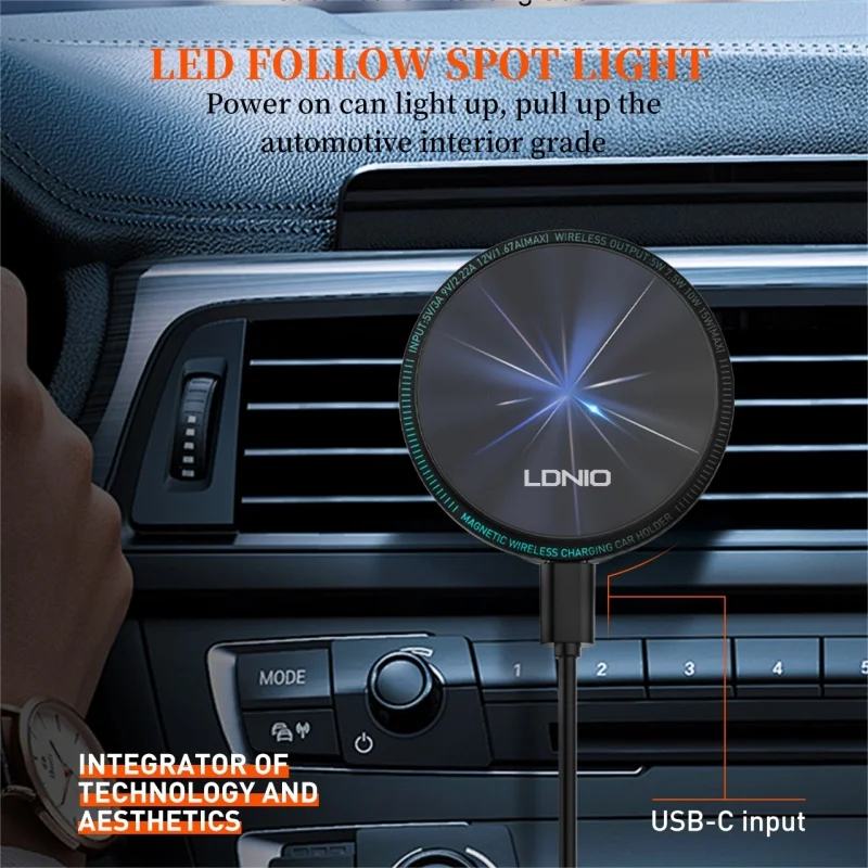 LDNIO Magsafe Cellphone Grip 15W Fast Charger Car Wireless Charging Cradle Magnetic Phone Holder For Iphone 12 13 14 15 Pro Max