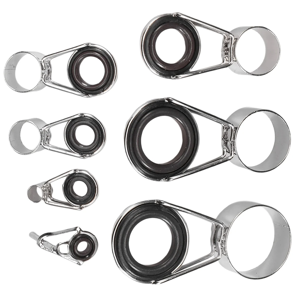 A39M 7Pcs Fishing Rod Guides Tip 7 Sizes Telescopic Tip Repair Kit Line Rings Eyes Set