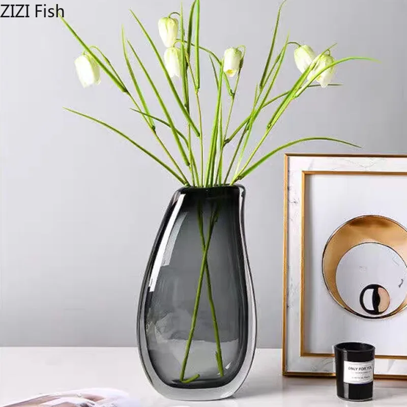 

Small Mouthed Glass Vase Transparent Art Flower Utensils Ornament Hydroponic Vase Flowers Arrangement Dried Flower Vases Crafts