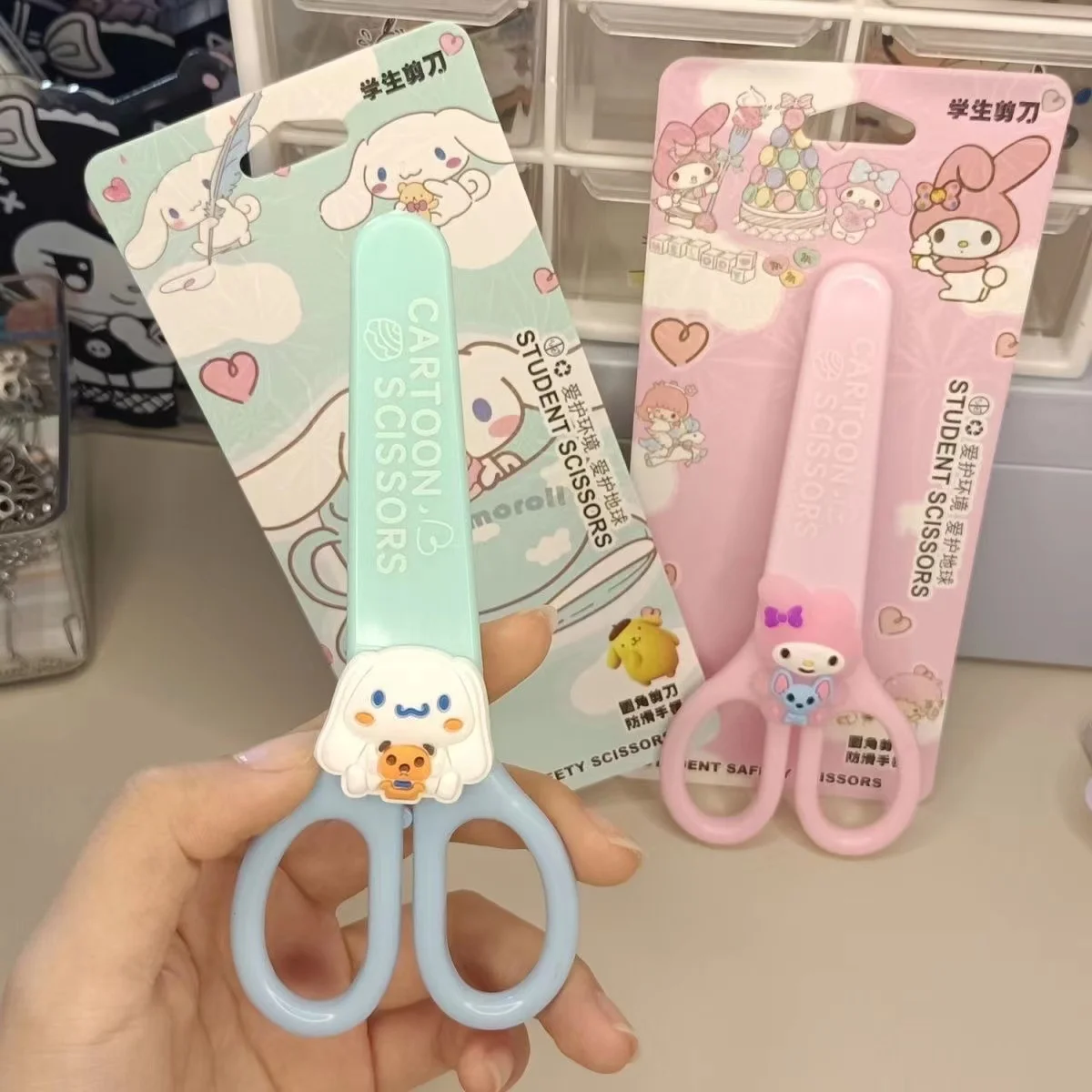 Sanrio Kuromi Cinnamoroll Melody Hand Made Scissors Kawaii Children Safety Silicone Shell Kid Stationery School Supplies Gift