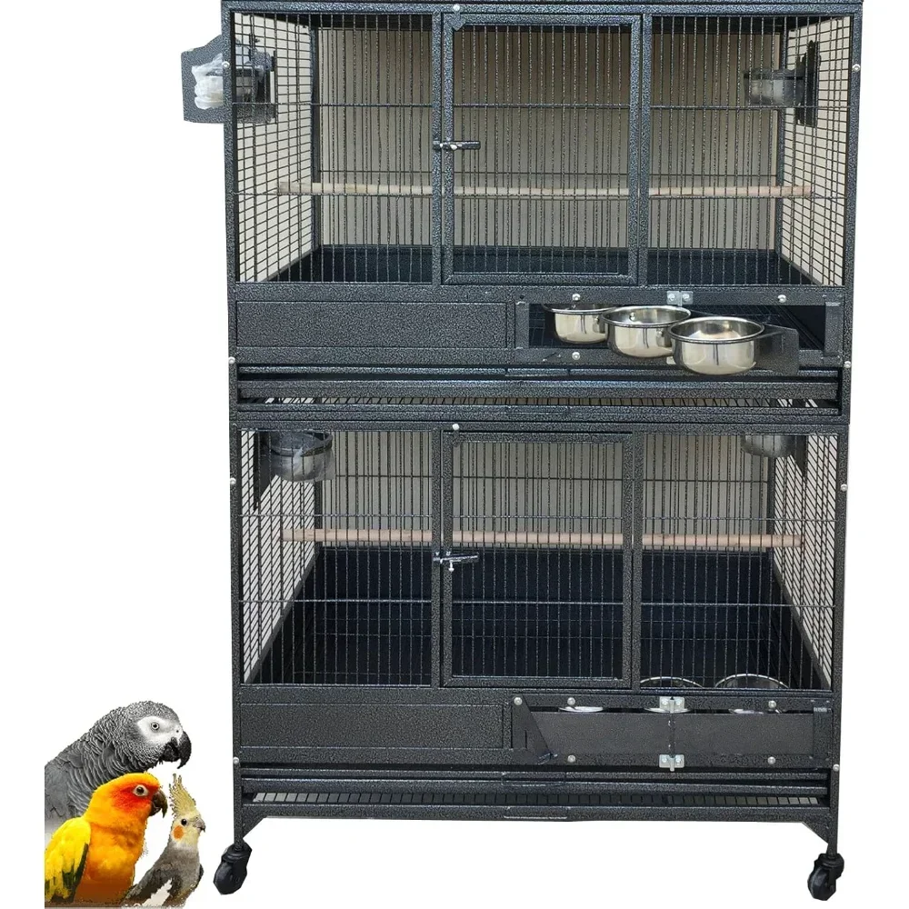 

Extra Large Stackers Heavy Duty Wrought Iron Breeder Parrot Aviary Bird Breeding Rolling Cage with Side Nest Box Doors Metal