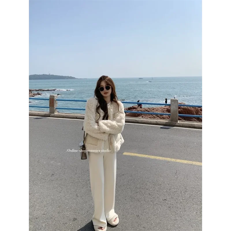 المرأة الخريف الشتاء جديد تقليد الفراء معطف قصير تقليد الأرنب الفراء سميكة جولة الرقبة أعلى سترة