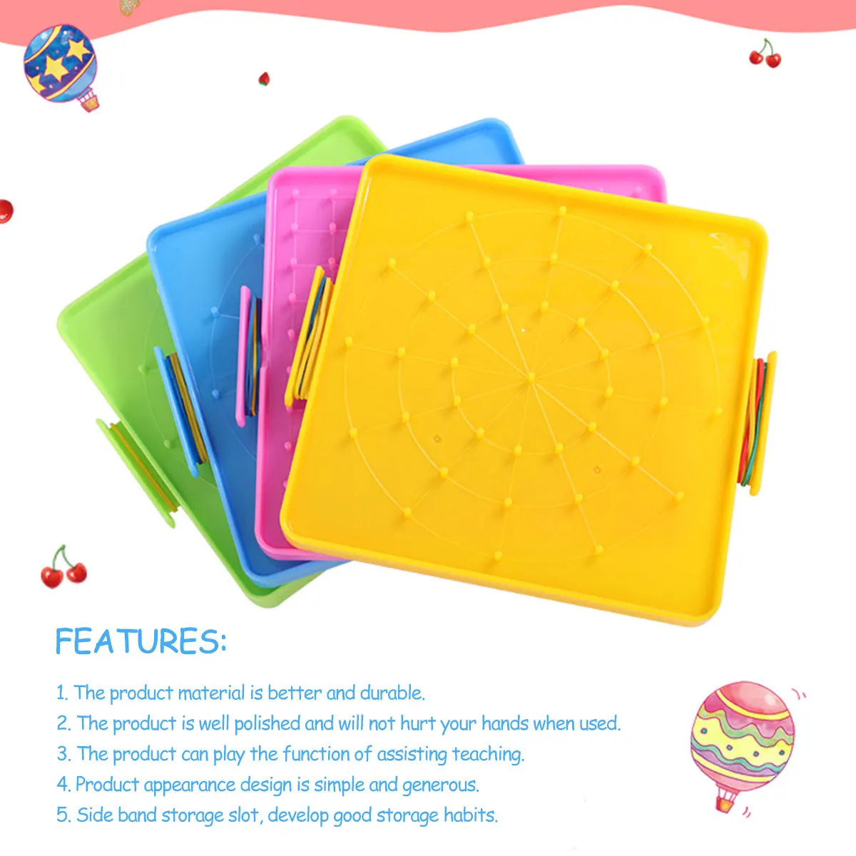 

4Pcs Geoboard Plastic Nail Board Pegboard Creative Math Learning Tools for Children Elementary School Education