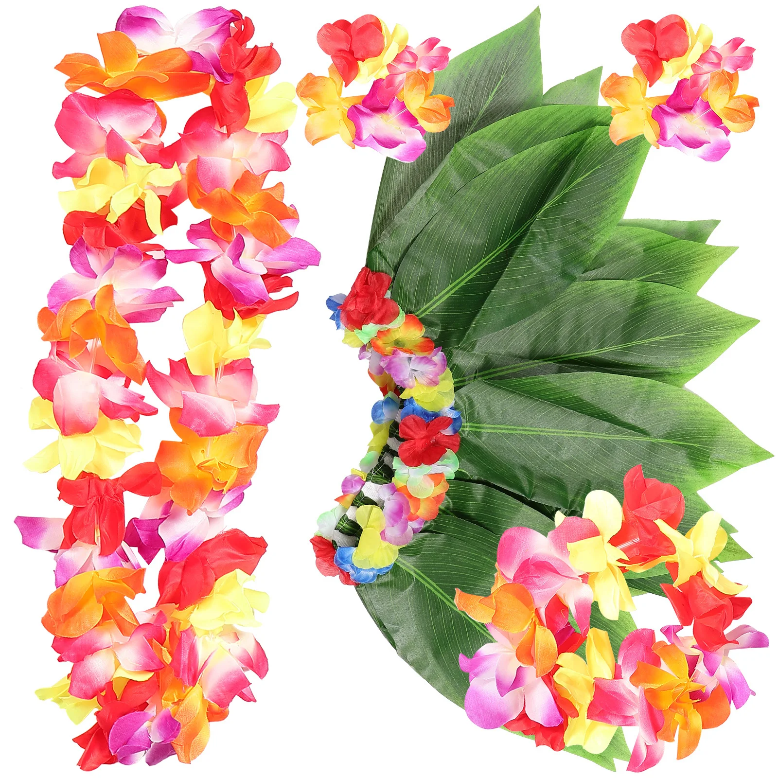 

Комплект гавайских костюмов Луау: юбка хула из искусственного листа, цветочный венок, повязка на голову, браслеты, петля для шеи для взрослых женщин, пляжная вечеринка, фестиваль