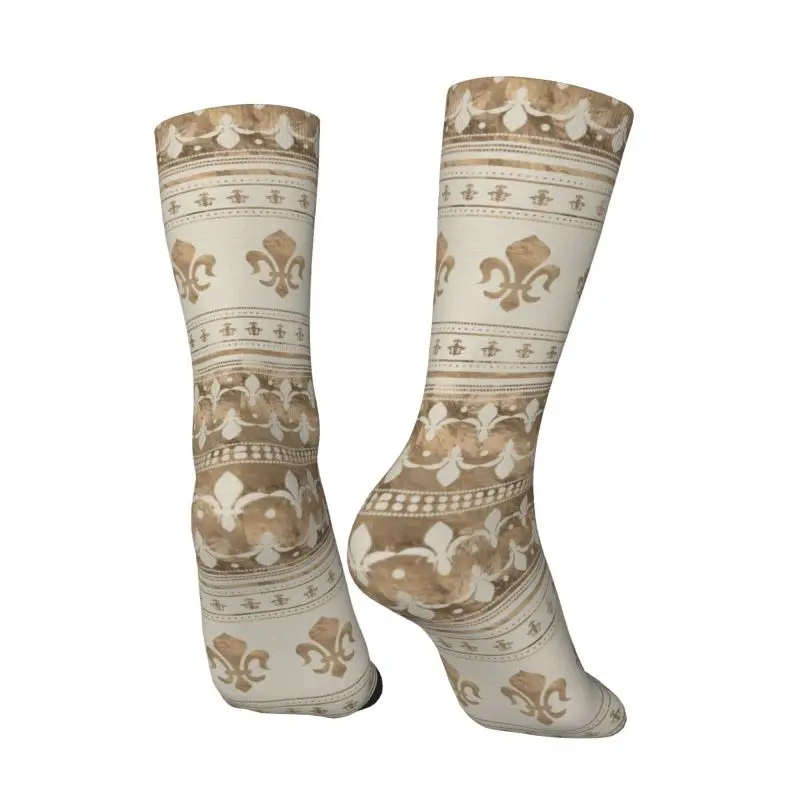 Pastelowe złote skarpetki Fleur De Lis Męskie damskie ciepłe modne nowość Fleur-De-Lys Lily Flower Crew Socks