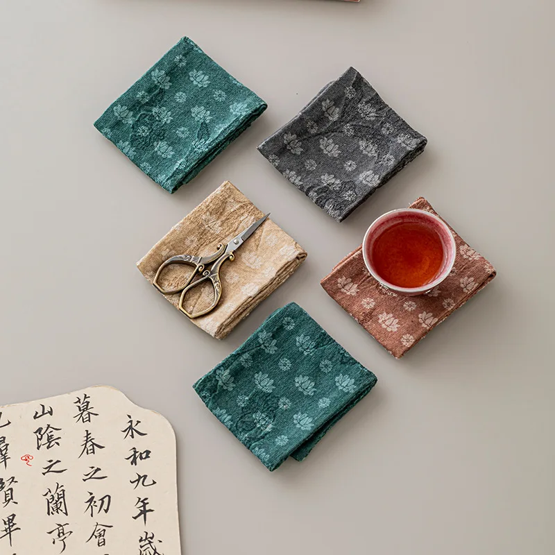 Simple Style Pure Cotton Tea Towel Water Absorbent Carved Tea Cloth Japanese Gongfu Tea Mat Tea Ceremony Accessories Home Decor
