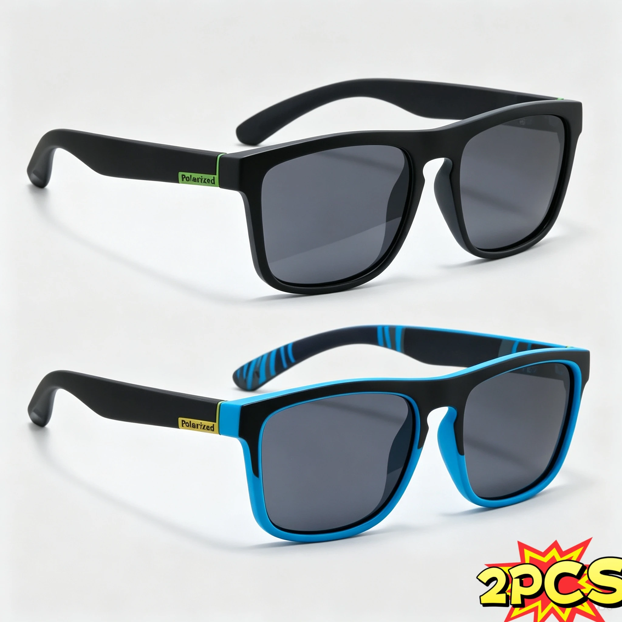 2PCS Fashion Square Sunglasses Men Vintage Drivers Sun Glasses Women Stylish Sport Shades UV400 Gafas De Sol