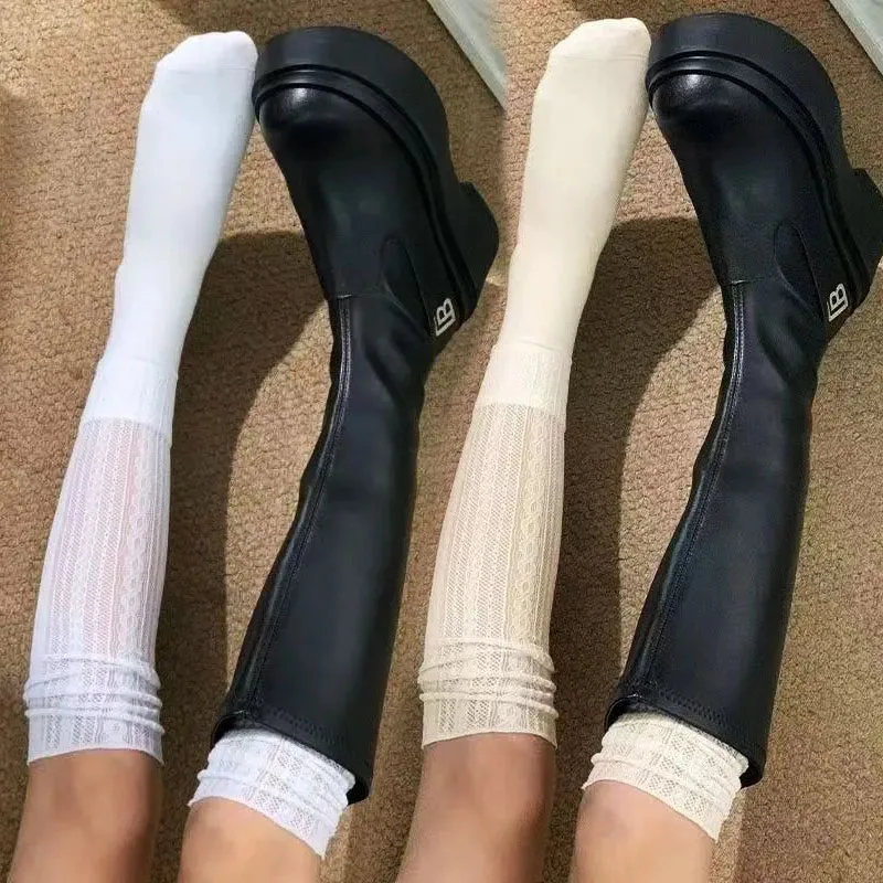 

Ballet Stamped Knee-High Boots Socks Mesh Foot Pile-up Leg Covers for Women Girls Thin Twisted Breathable Ruffle Leg Warmers