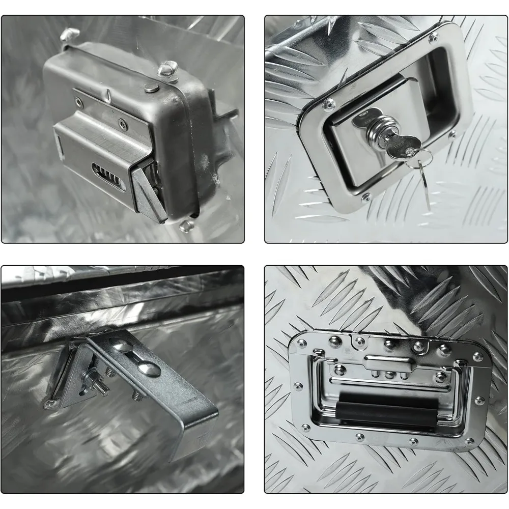 صندوق أدوات سرير شاحنة من الألومنيوم شديد التحمل مقاس 49 بوصة × 15 بوصة × 15 بوصة مع نمط مداس 5 بار لشاحنات الالتقاط، الجزء السفلي من الجسم