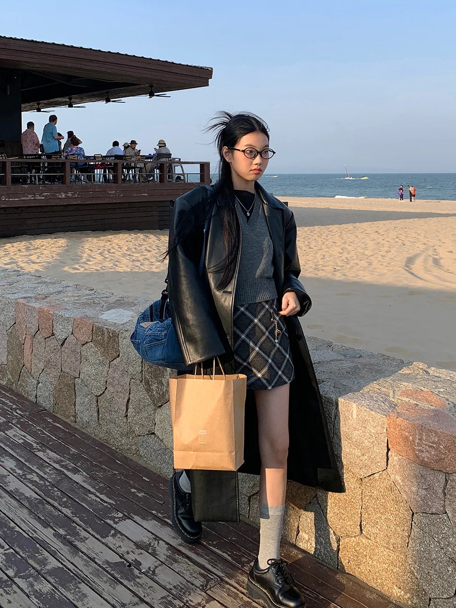 Ele Long Bla Leather Jaet Damen SLE 2025, neuer Frühling, High-End-Feelings, Personali Reed Beau Melanin Jaet