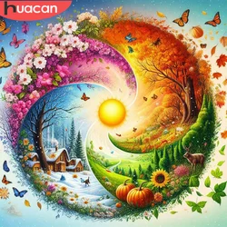 HUACAN Diamond Mosaic Landscape 5D Butterfly Flower The Sun Painting Full Square Round Arts And Crafts Home Decoration