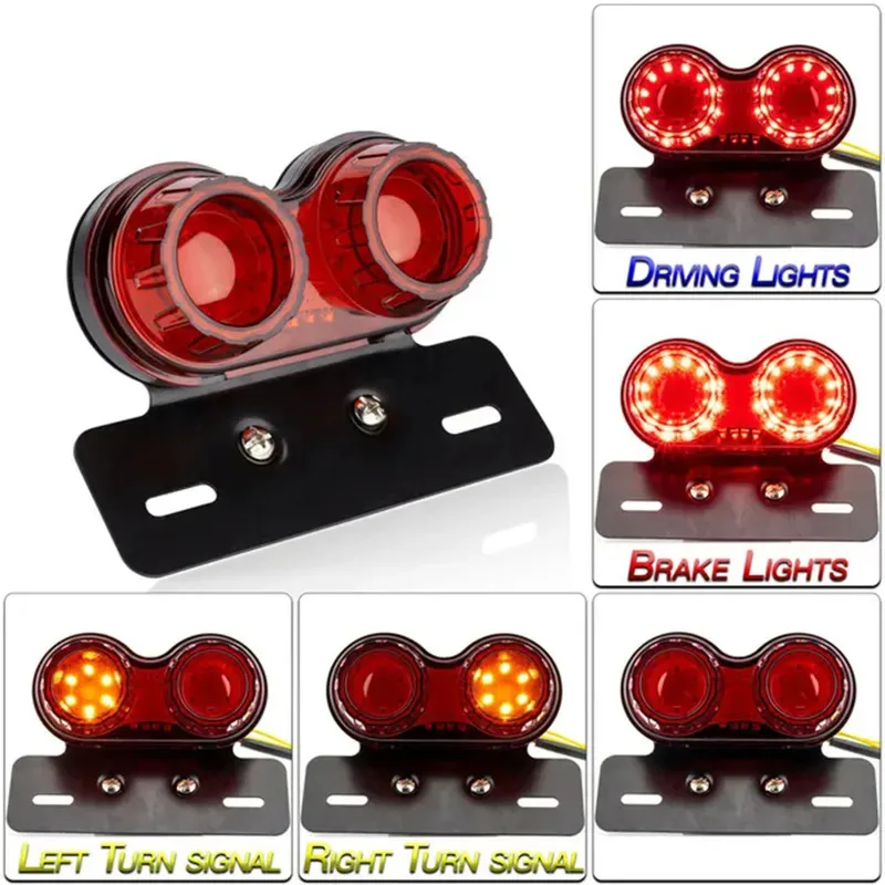 

Used for Harley, Honda, Yamaha motorcycle taillights, integrated brake turn signal with license plate holder, smoke/red 12V LED