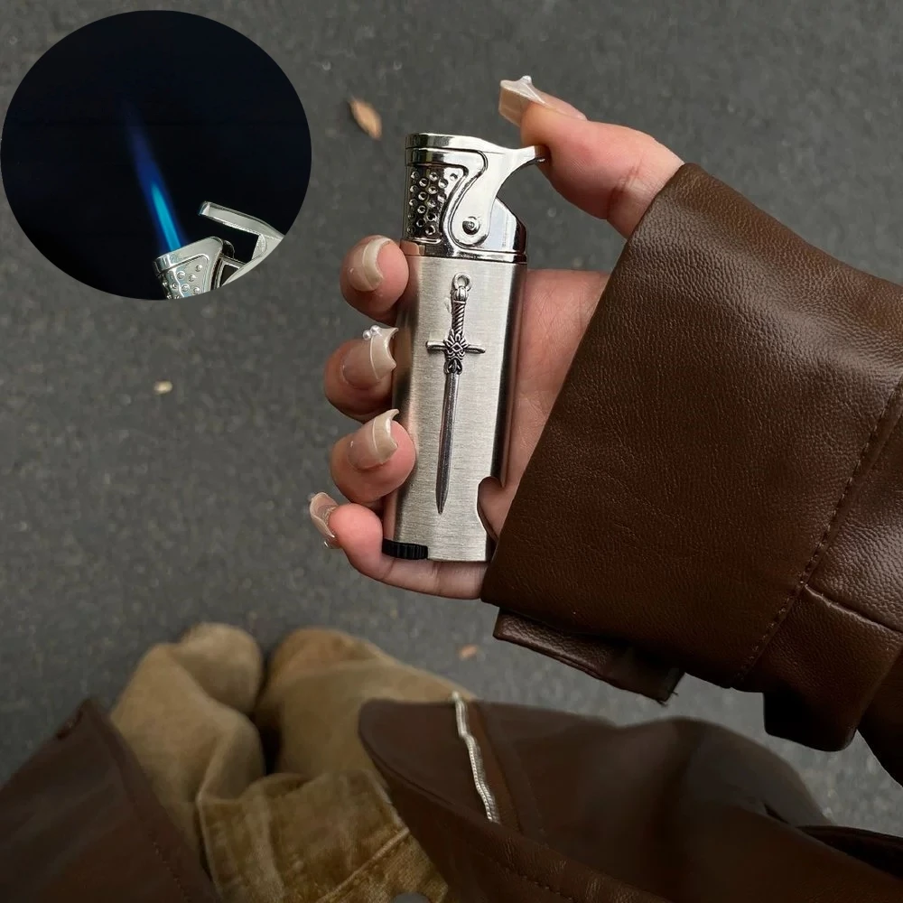 New Metal Personalized Bottle Cap Knife 2-in-1 Inflatable Lighter Windproof Direct Flame Outdoor Portable Men's Smoking Gift