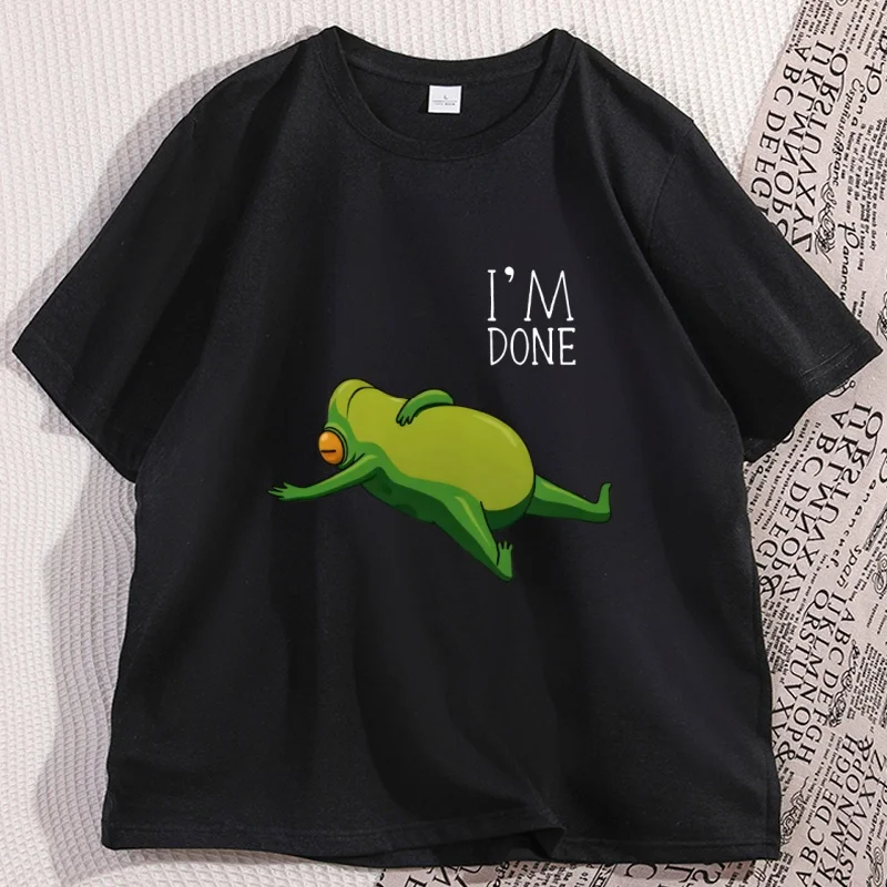 I'm Done Frog T-Shirt Funny Lazy Cotton Short Sleeve Round Neck Tshirt Men Women Comfortable Printed T Shirt Clothes