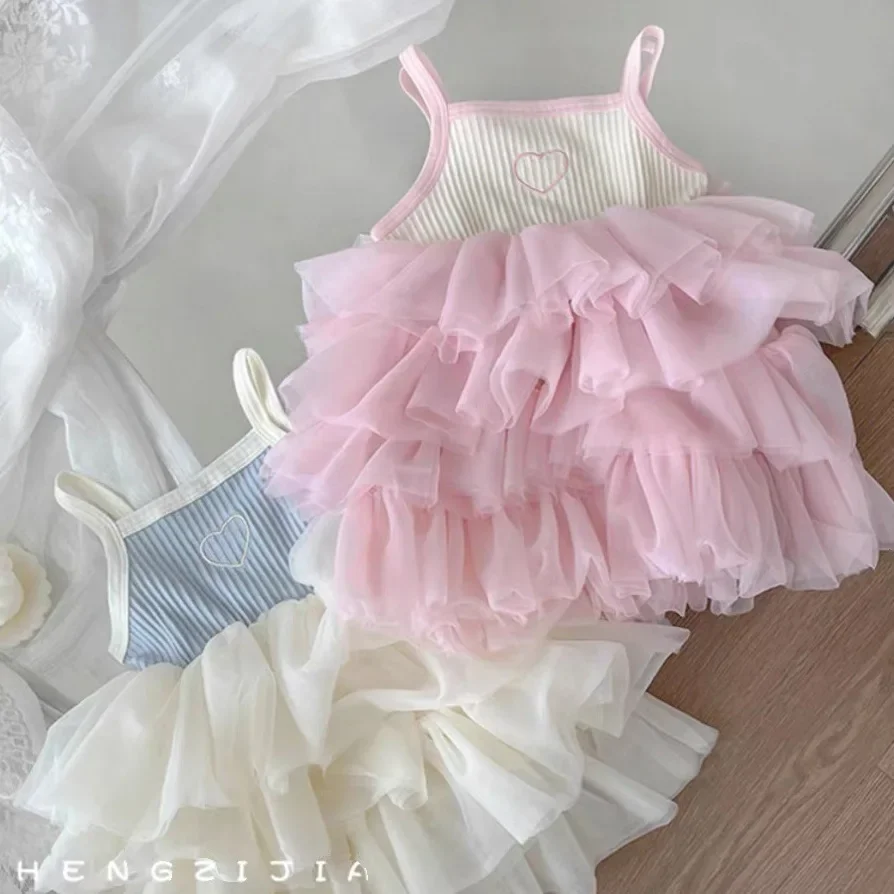 

(Girl 1-5 Years Old) 2025 Summer New Girl Baby Fashion Cake Dress Princess Skirt Girl Dress Halter Dress Pompadour Skirt Cloths