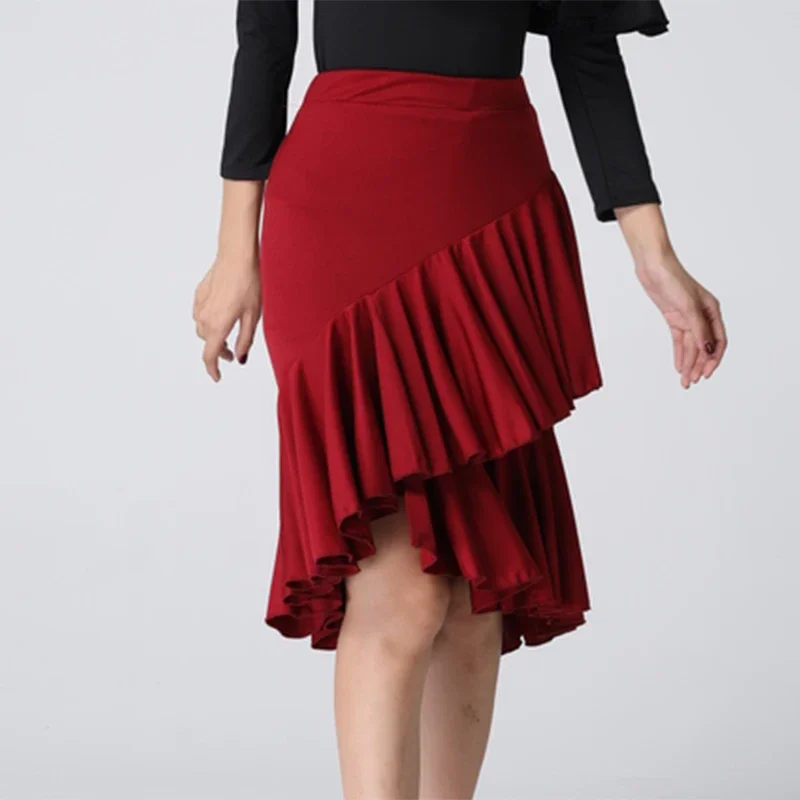 Falda de baile latino para mujer, vestido de baile de Tango, Rumba, vestido de práctica femenina, falda Performamnce para escenario, traje de baile