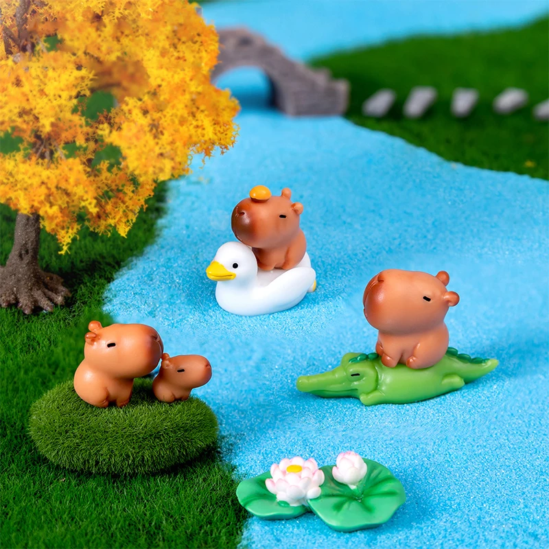 Miniature Cartoon Capybara Model Figurine Desk Garden Landscape Ornament Resin Craft Home Office Decor Car Desktop Decor Gifts