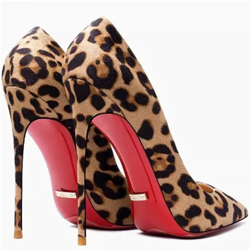 Spring New Red Sole High Heels Women\'s Thin Heels Shallow Mouth French Sexy Leopard Print Mesh Red Single 34-44