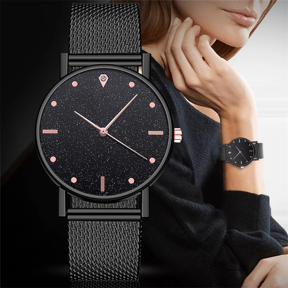 2PCS Set Black Luxury Rhinestone Watches Women Crystal Quartz Bracelet Watches Wristwatch Ladies Dress Wristwatch Clock Relogio