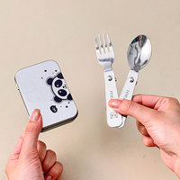 WORTHBUY 3Pcs/Set Portable Foldable Dinnerware Set 304 Stainless Steel Folding Fork Spoon With Cutlery Box Cute Picnic Tableware