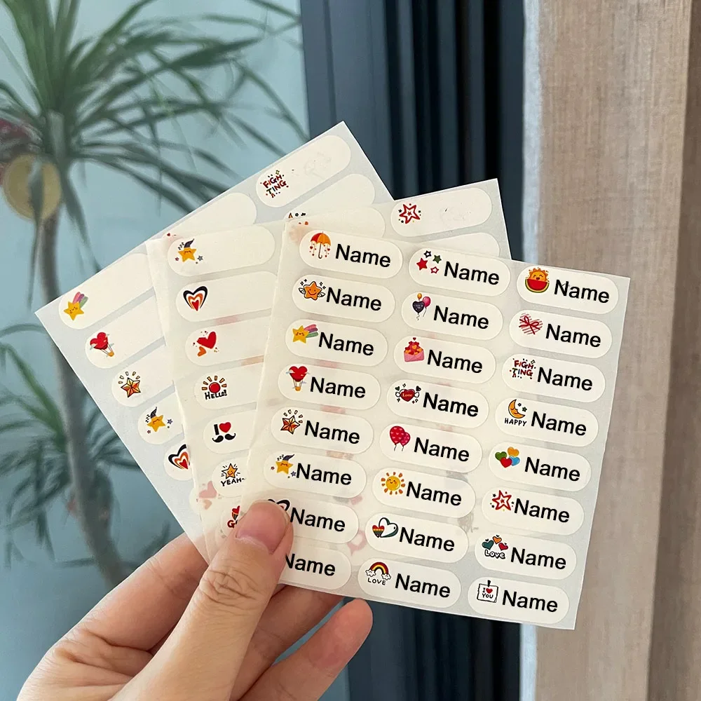 90pcs Custom Name Sticker Customize Stickers Waterproof Labels Children School Stationery Variety Patterns Animal BoyTag 30x11mm