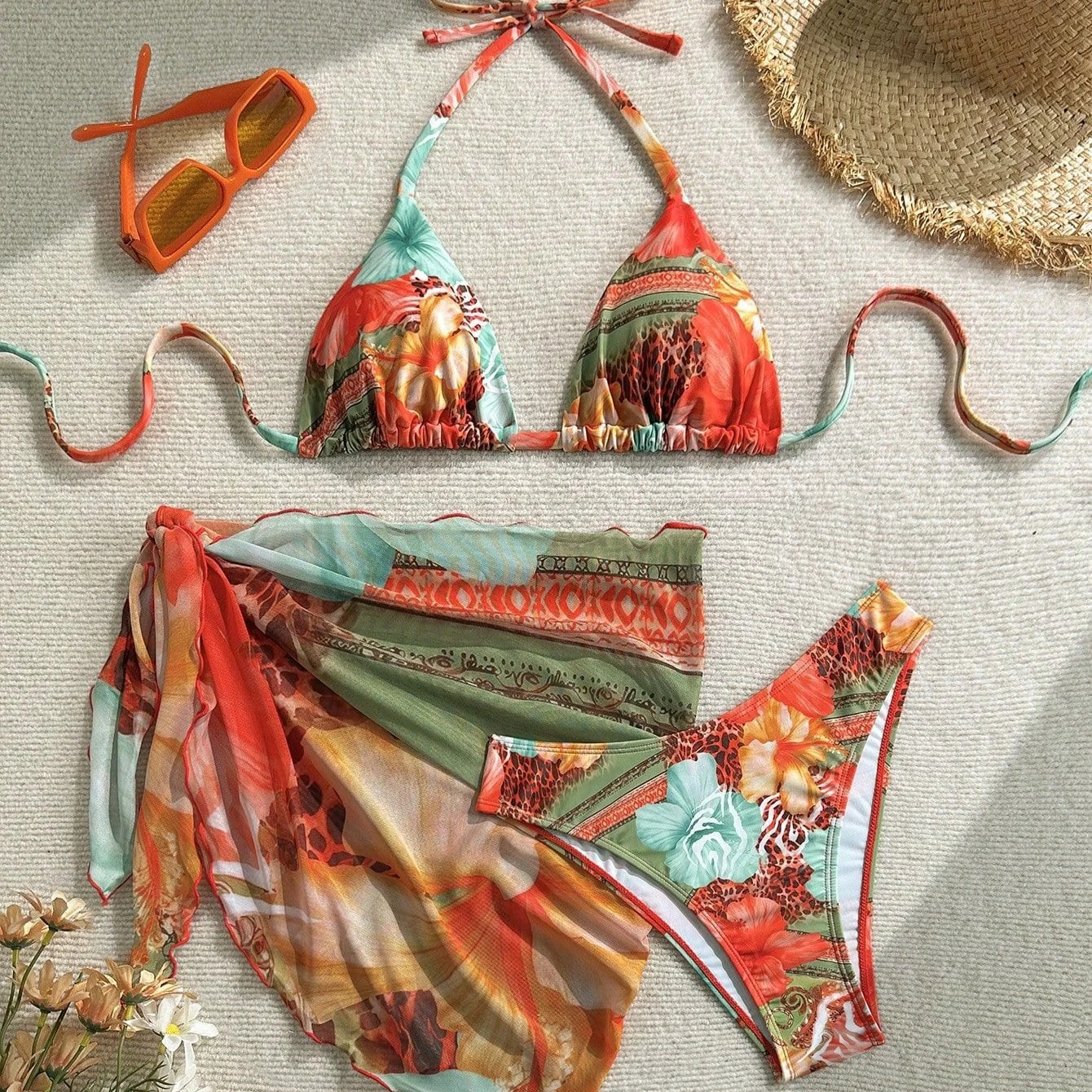 

Сексуальный комплект из трех предметов с принтом, женский купальник, пляжный купальник с пляжным фартуком, купальный костюм, женская пляжная одежда Biquine Brasileiro