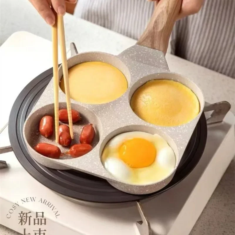 

2/ 4 Holes Frying Pot Pan Black Thickened Kitchen Omelet Non-Stick Egg Poacher Pancake Crepe Steak Cooking Ham Breakfast Maker