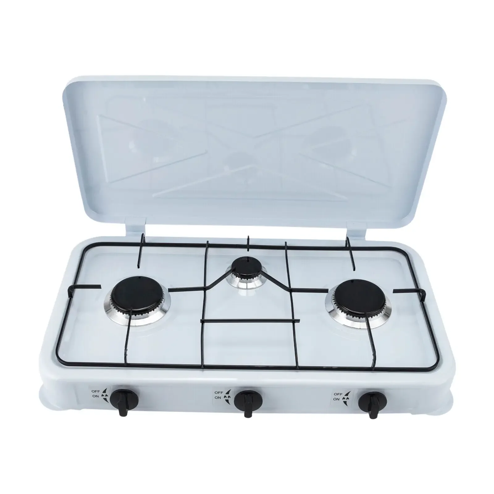 Gas Cooktop Rectangular Cast Aluminum with Hose White Built-in 3-Burner