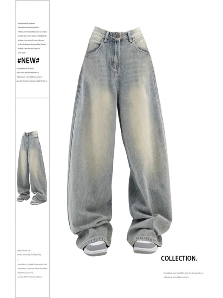 Frauen Vintage Baggy Blue Jeans hohe Taille Jeans hose 1920er Jahre Y2k Harajuku Mode 90er Jahre ästhetische breite Hosen trashy Kleidung 2000